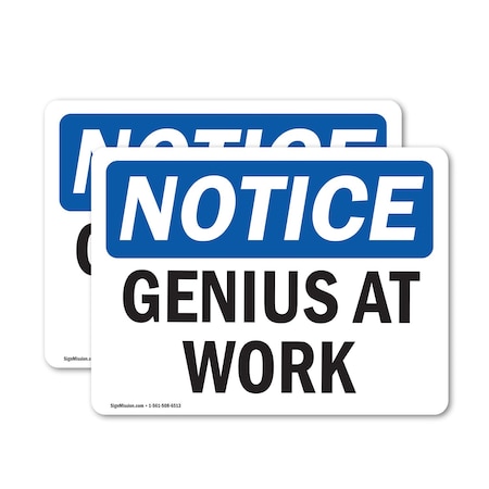 Signmission Genius At Work, 5 in W x Rectangle, Vinyl Decal OS-2PACK-NS-D-35-L-13104